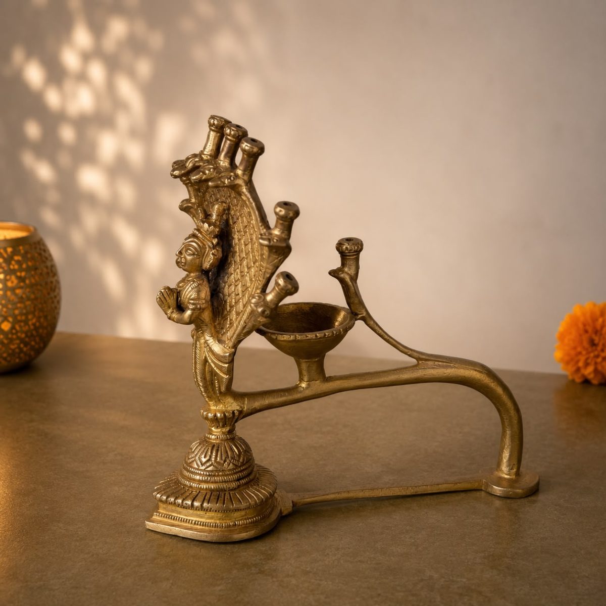 Thumbnail view 4 of Parnami Dashjyoti Solid Brass Incense & Diya Holder